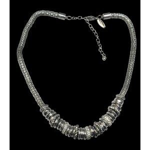 NY & Company Brutalist Glam Silver Tone Mesh Tube Necklace